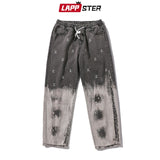 LAPPSTER Men Korean Gradient Black Jeans Mens 2020 Embroidery Streetwear Baggy Denim Pants Male Hip Hop Wide Leg Harem Pants INS