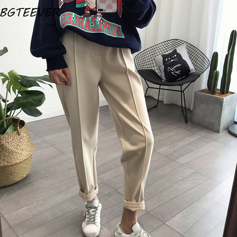 BGTEEVER Winter Thicken Women Pencil Pants Plus Size Wool Pants Female Autumn High Waist Loose Trousers Capris Good Fabric