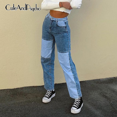 Vintage Patchwork Jeans y2k Pants for Women Harajuku High Waisted Jeans Streetwear Fashion Denim Baggy Pants 2020 Cuteandpsycho