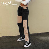 Black Patchwork Baggy Woman Mom Jeans High Waist Pockets Wide Leg Boyfriend Girls Fashion Streetwear Y2K Pants Female Iamhotty